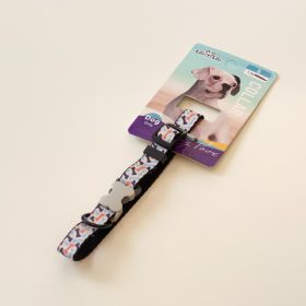   Nyakörv textil - szürke műanyag csont alakú csattal - S - 1,5cm x 30-37cm - világoskék, színes csontokkal