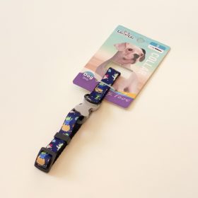   Nyakörv textil - szürke műanyag csont alakú csattal - S - 1,5cm x 30-37cm - sötétkék, ufokkal