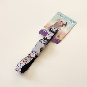   Nyakörv textil - szürke műanyag csont alakú csattal - M - 2cm x 38-45cm - VILÁGOSKÉK, színes csontokkal