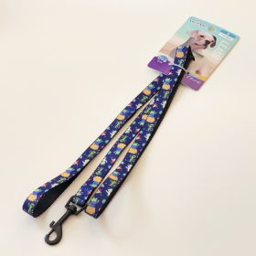   Póráz textil - fekete, fém karabinerrel - S - 1,5cm x 120cm - sötétkék, ufokkal