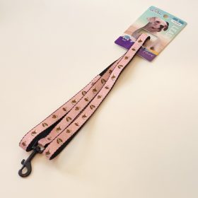   Póráz textil - fekete, fém karabinerrel - S - 1,5cm x 120cm - rózsaszín, kutyákkal