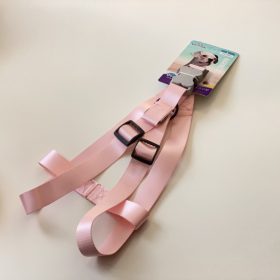   Textil hám szürke, műanyag, csont alakú csattal - L - 2,5cm x 60-76cm - RÓZSASZÍN