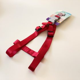   Textil hám szürke, műanyag, csont alakú csattal - L - 2,5cm x 60-76cm - PIROS