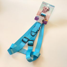   Textil hám szürke, műanyag, csont alakú csattal - L - 2,5cm x 60-76cm - VILÁGOSKÉK