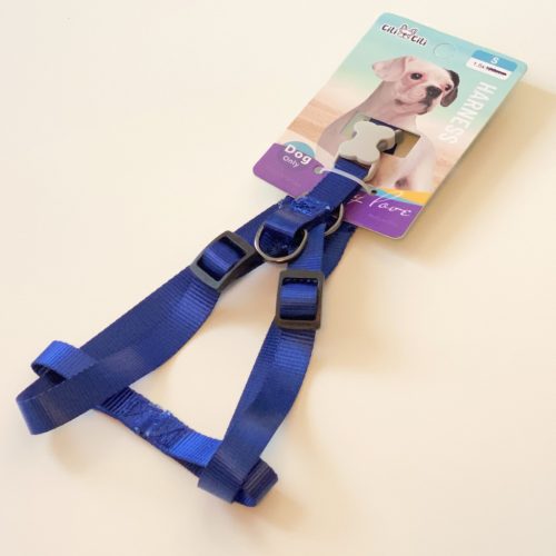 Textil hám szürke, műanyag, csont alakú csattal - S - 1,5cm x 30-45cm - SÖTÉTKÉK
