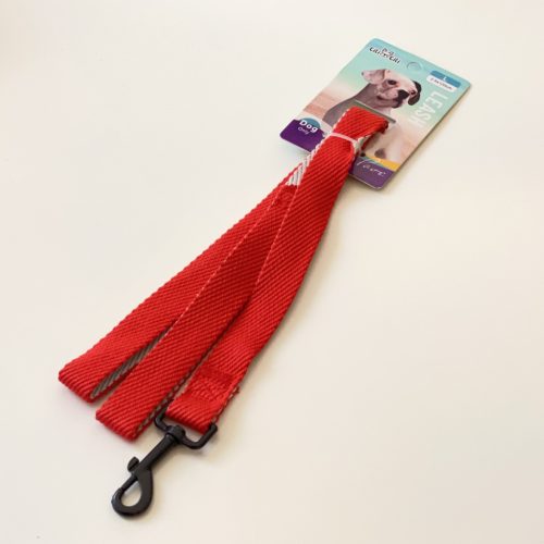 Póráz, textil, anyagában bordázott, fekete, fém csattal - L - 2,5cm x 120cm - PIROS