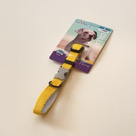   Nyakörv textil - anyagában bordázott - szürke műanyag csont alakú csattal - S - 1,5cm x 30-37cm - SÁRGA