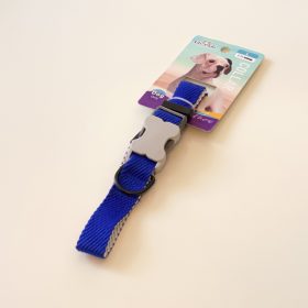   Nyakörv textil - anyagában bordázott - szürke műanyag csont alakú csattal - L - 2,5cm x 46-55cm - KÉK