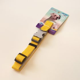   Nyakörv textil - anyagában bordázott - szürke műanyag csont alakú csattal - L - 2,5cm x 46-55cm - SÁRGA