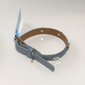   Műbőr nyakörv - kutyás szegecsekkel - 2cm x 30-42cm - szürke