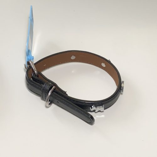 Műbőr nyakörv - kutyás szegecsekkel - 2cm x 30-42cm - fekete