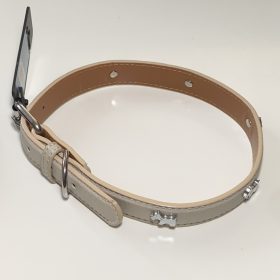   Műbőr nyakörv - kutyás szegecsekkel - 2,5cm x 46-56cm - bézs