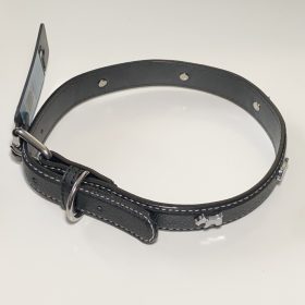   Műbőr nyakörv - kutyás szegecsekkel - 2,5cm x 46-56cm - fekete