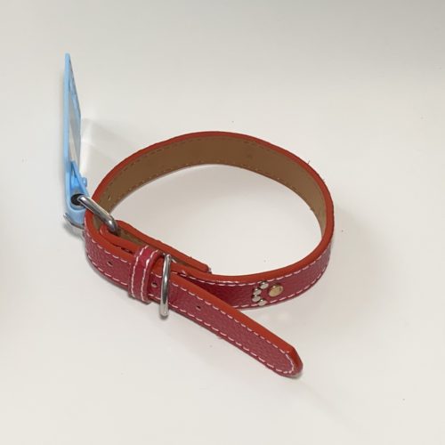 Műbőr nyakörv - tappancsos szegecsekkel - 2cm x 30-42cm - piros