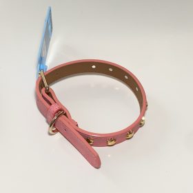   Műbőr nyakörv - csillagos szegecsekkel - 2cm x 30-42cm - rózsaszín