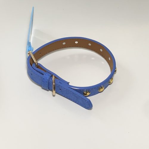 Műbőr nyakörv - csillagos szegecsekkel - 2cm x 30-42cm - kék