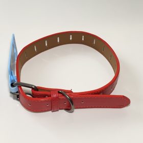 Műbőr nyakörv - lyukacsos - 2,5cm x 46-56cm - piros