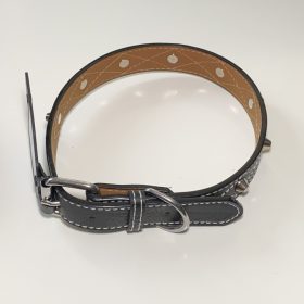   Műbőr nyakörv - hímzett és szegecses - 2,5cm x 46-56cm - fekete