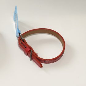   Műbőr nyakörv - apró szegecsekkel - 1,5cm x 27-38cm - piros