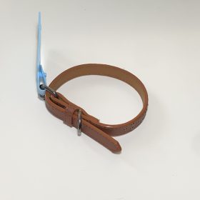   Műbőr nyakörv - apró szegecsekkel - 1,5cm x 27-38cm - barna