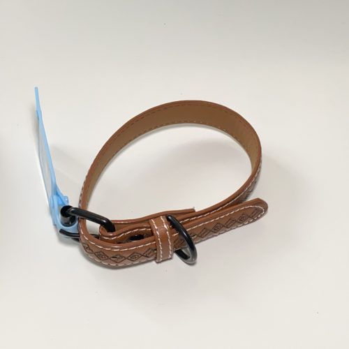 Műbőr nyakörv - nyomott mintákkal - 2,5cm x 46-56cm - barna