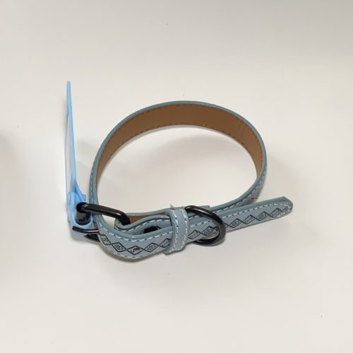 Műbőr nyakörv - nyomott mintákkal - 2,5cm x 46-56cm - kék