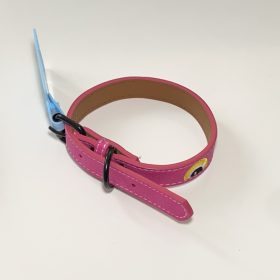   Műbőr nyakörv - hímzett szemekkel - 2cm x 30-42cm - rózsaszín