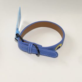 Műbőr nyakörv - hímzett szemekkel - 2cm x 30-42cm - kék