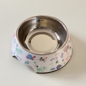   Masszív falú, fém betétes, műanyag tál - 22cm/300ml - színes állatmintákkal