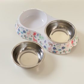   Masszív falú, fém betétes, DUPLA műanyag tál - 25x14cm 2x150ml - színes állatmintákkal