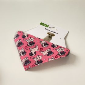 Kendős nyakörv- S - 38-50cm - rózsaszín mopszos