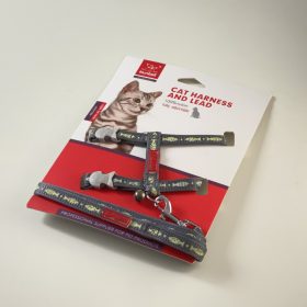 Macskahám szett, hal mintával, csengettyűvel - SZÜRKE