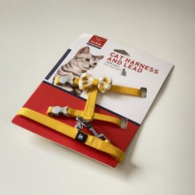 Macskahám szett, kockás masnival, csengettyűvel - SÁRGA