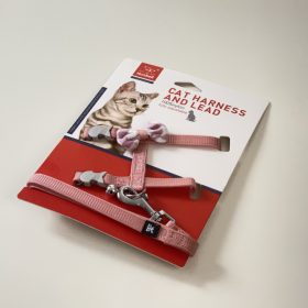   Macskahám szett, kockás masnival, csengettyűvel - RÓZSASZÍN