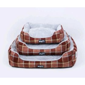   Kisállat fekhely kockás, kívül vászon, belül plüss - 50x40cm - PIROS
